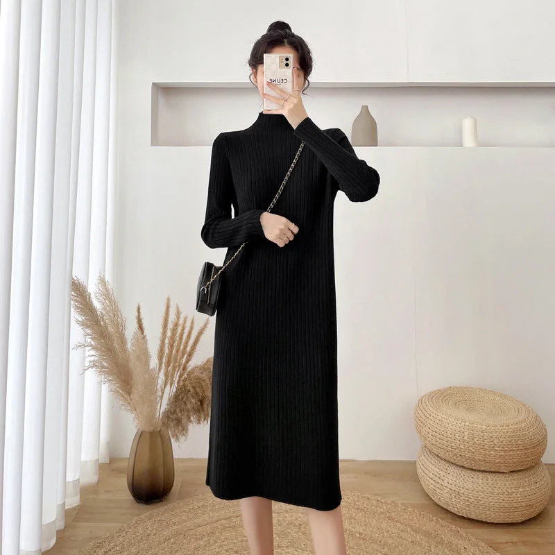 NiDELL . Maternity Dress Autumn and Winter Long Sweaters Dress Bottoming Skirt