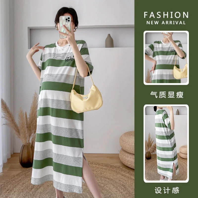 NiDELL Maternity Dress . New Korean Style Loose Embroidered Tiger Striped Large Board Maternity Dress